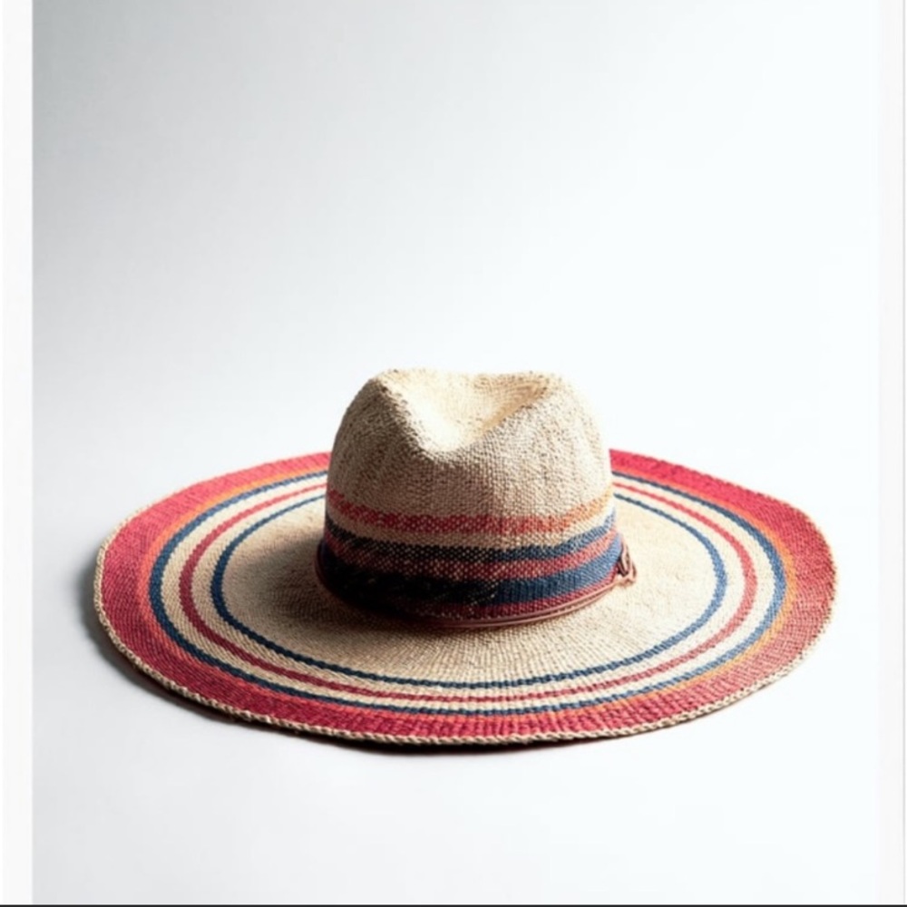 Zara Striped Woven Wide Brim Hat